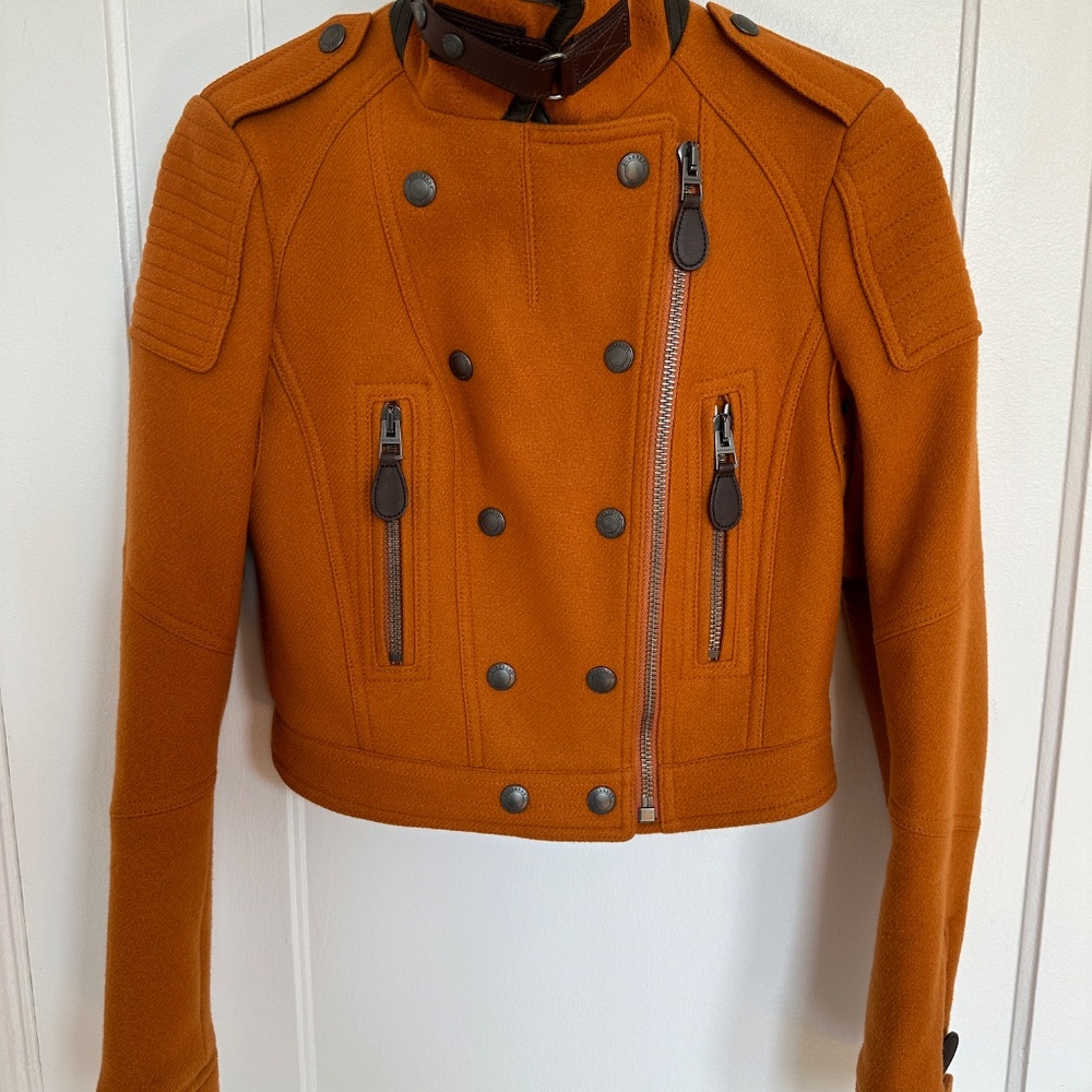 Burberry Brit Cropped Moto Military Jacket Amber Spiced Orange Ladies Size 4 - Picture 8 of 14